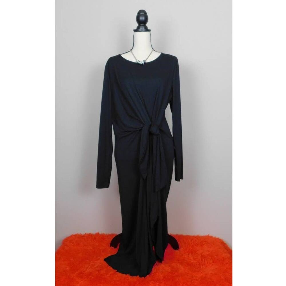 NWT Who What Wear Black Long Sleeve Round Neck Front Side Tie Dress XXL